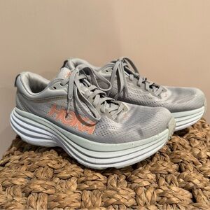 Hoka Bondi 8 Women's Gray and Coral Athletic Shoes Size 7.5